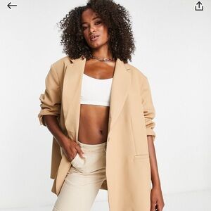 ASOS DESIGN Tall oversized swing grandad blazer in beige
